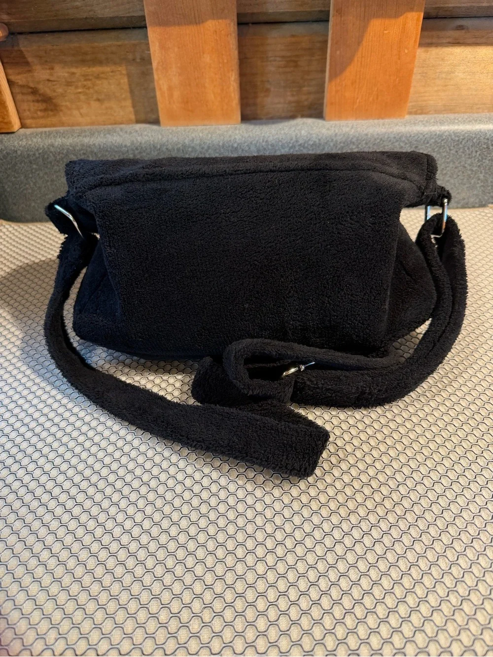 Fashion black Terry Cloth Crossbody Bag with White CC Logo